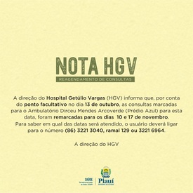 NOTA HGV - Reagendamento de consultas