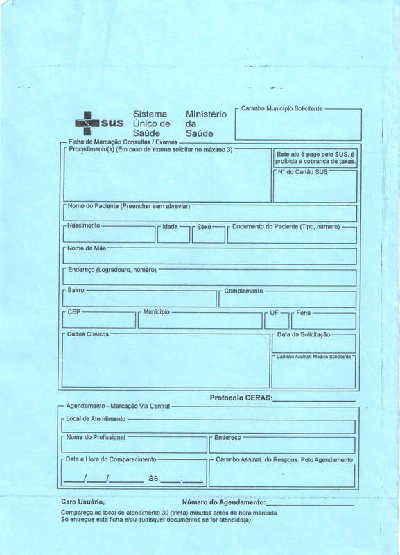 Ficha de marcação de consulta / exames
