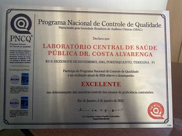 Lacen-PI conquista selo de excelência do Programa Nacional de Controle de Qualidade pelo 2º ano consecutivo